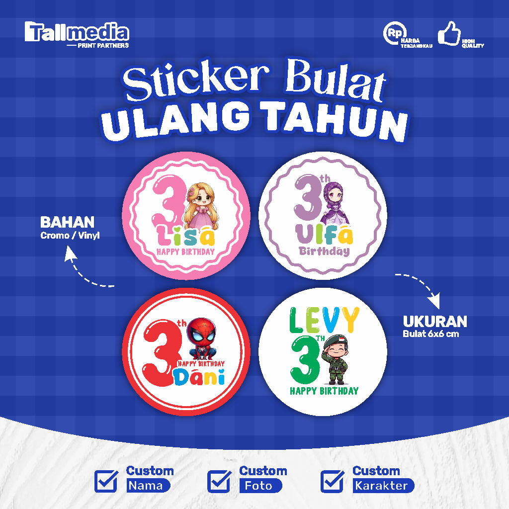 Sticker bulat box makanan ulang tahun custom | Stiker bulat ucapan birthday | Label bulat/lingkarang