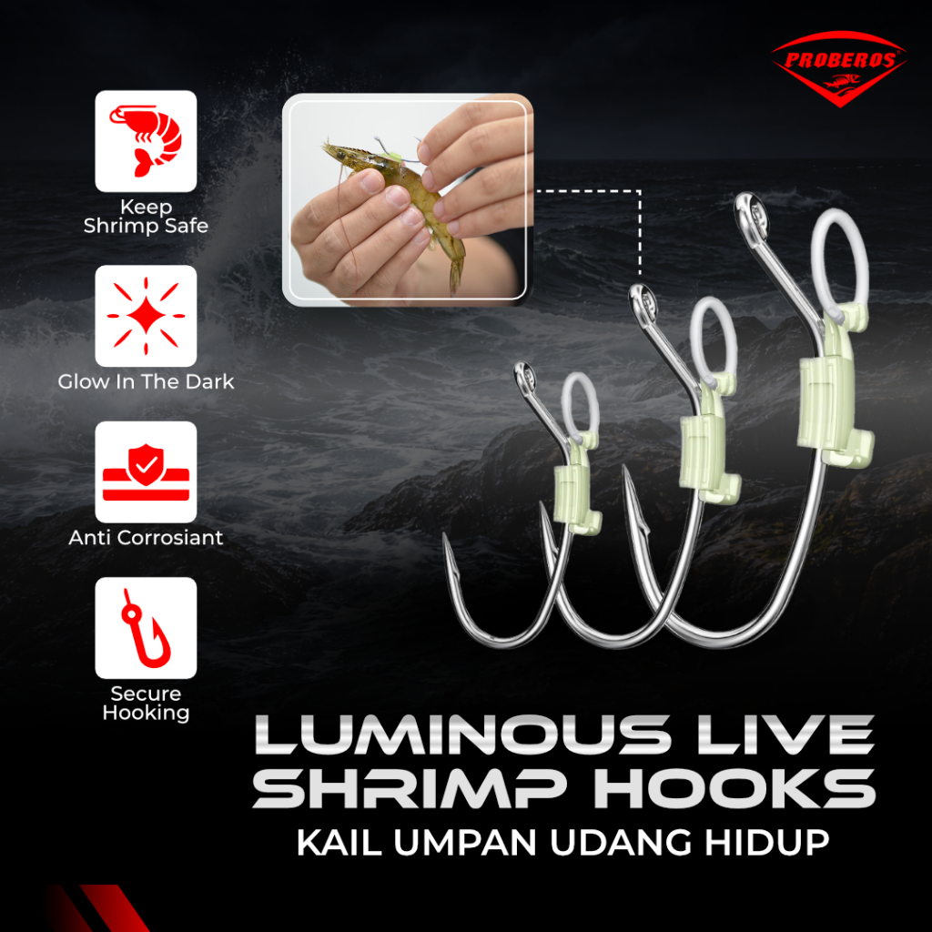 Kail Udang Hidup Luminous Glow / GID Shrimp Hook Anti Karat Kail Umpan Udang Pancing Laut KUP028