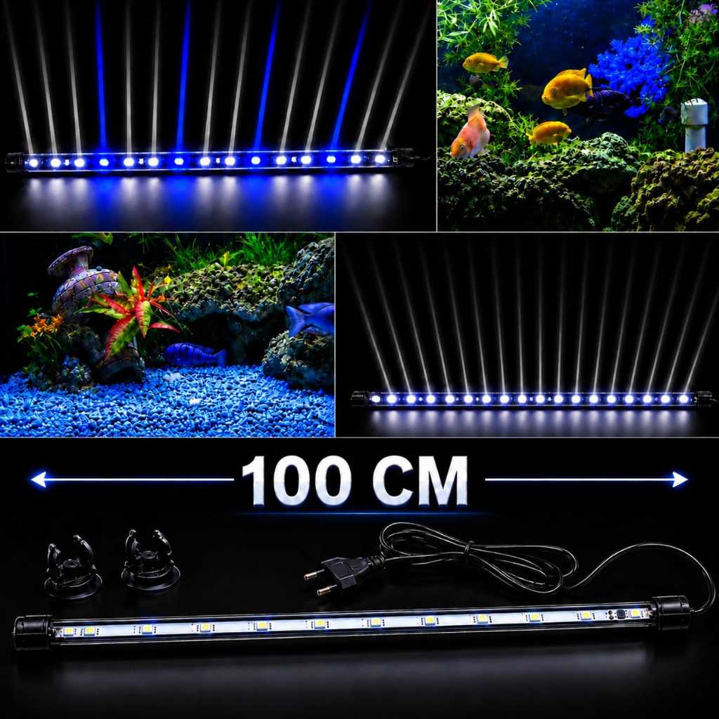 Lampu Celup Aquarium 100 cm - Cahaya LED Kolam Ikan Aquascape 100cm