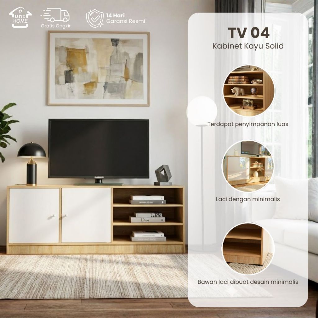 Uni Home -  Meja TV Kayu I Rak TV Minimalis TV 04 - Free Ongkir Jawa, Madura & Bali
