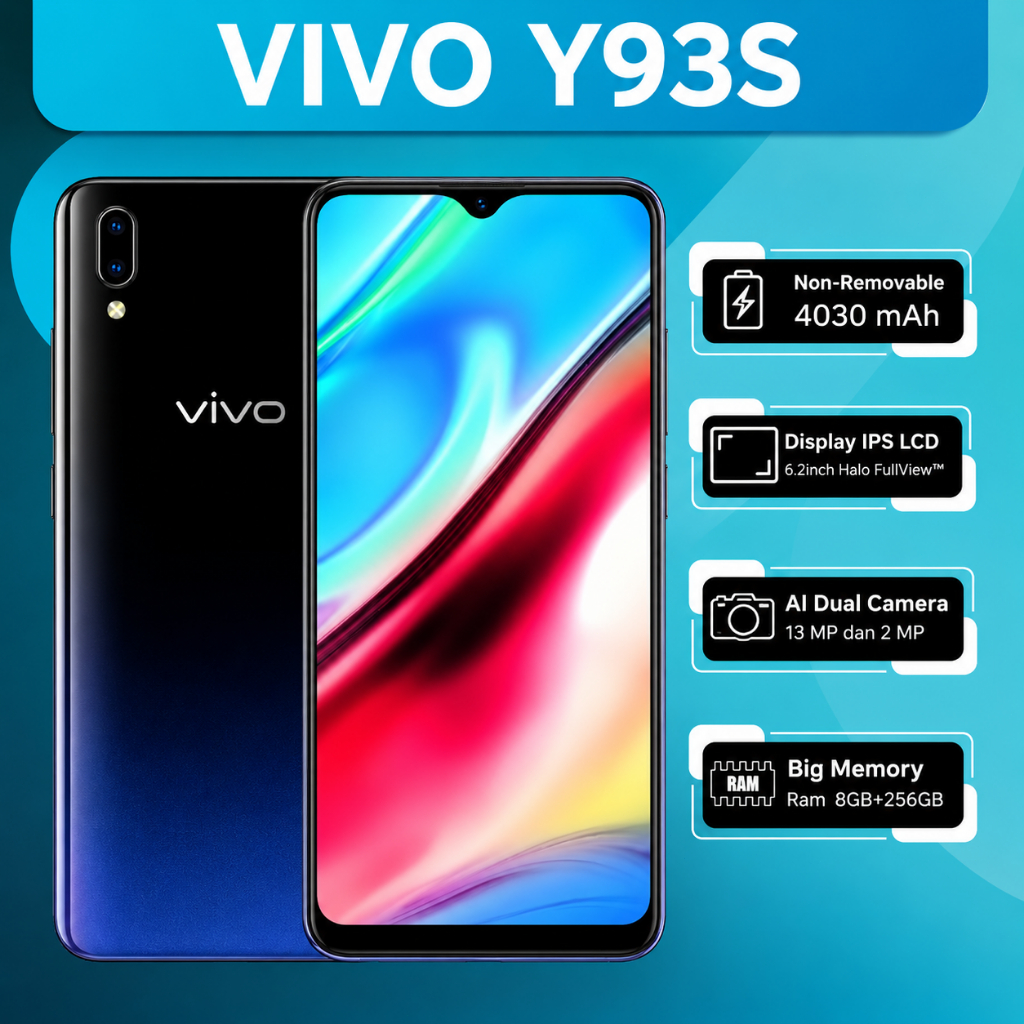 SMARTPHONE VIVO asli Ori ANDROID Y93s Ram 8/256GB 6.22inch Baru Fullset