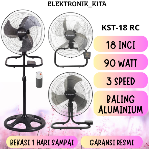 MIYAKO KIPAS ANGIN 18 INCI KST-18 RC KST-18RC KST18 KST 18 STAND FAN DESK WALL 3 IN 1 GARANSI RESMI