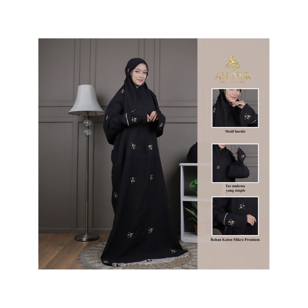 Mukena terusan Aghnia jumbo hitam putih series