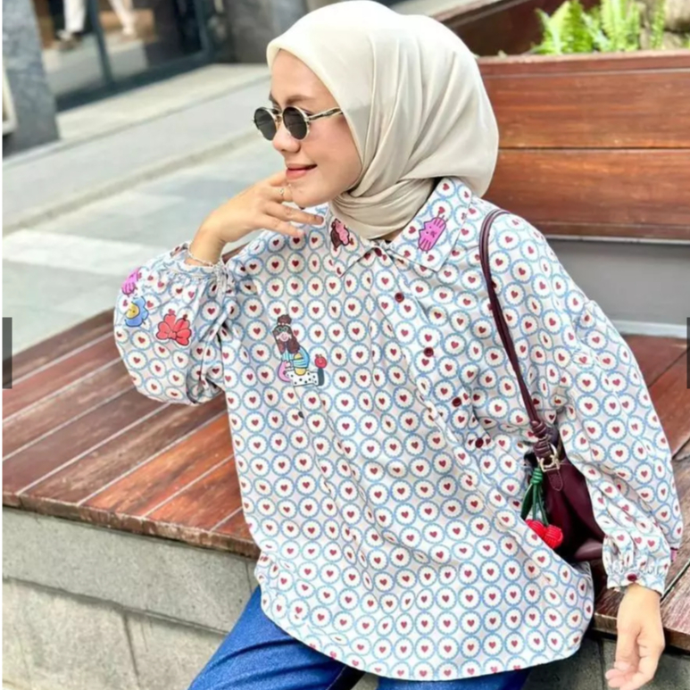 NUCA Cartoon Printed Shirt | Atasan Oversize Kemeja Katun Toyobo Full Printing Premium Motif Lucu Un