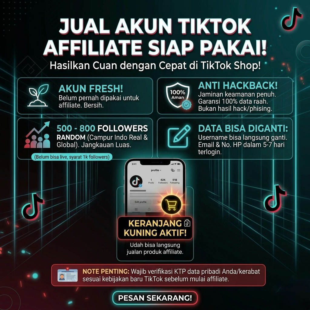 Akun TikTok Shop Affiliate 600-1000 Followers | Fresh & Siap Jualan