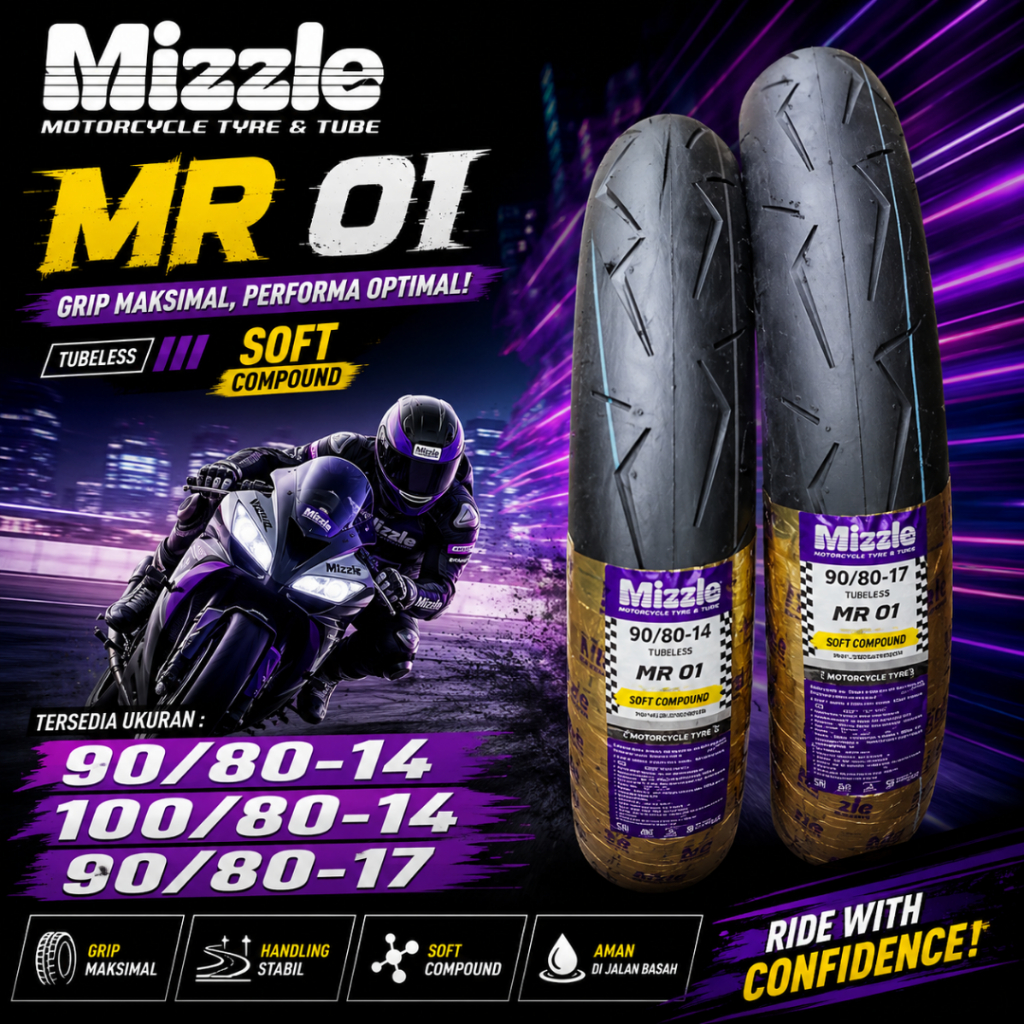 Ban Soft Compound Ring 14 MIZZLE MR 01 90/80-14 100/80-14 90/80-17 Ban Ring 14 Ban Tubeless Ring 14 