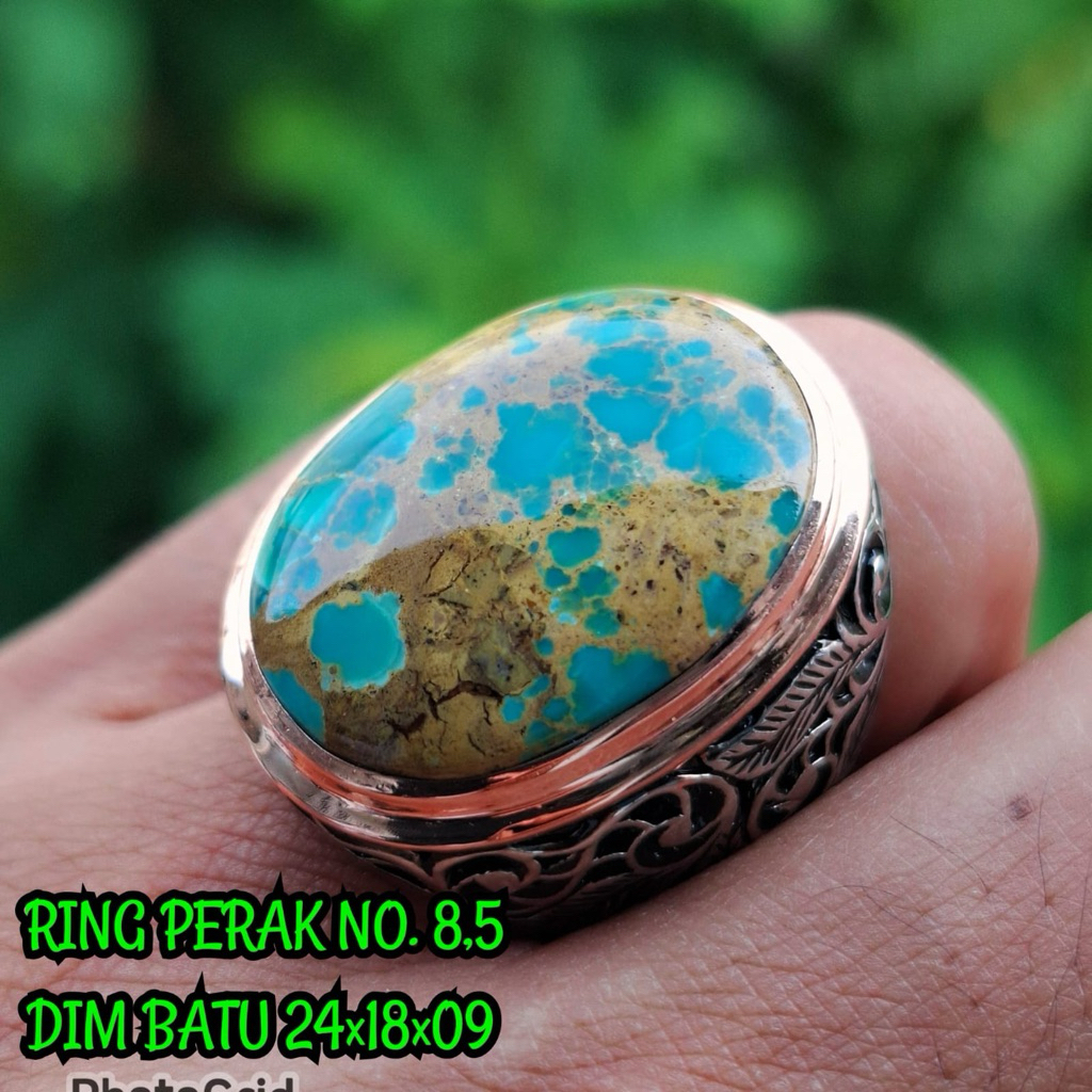 Cincin Batu Pirus Persia Iran Ring Perak