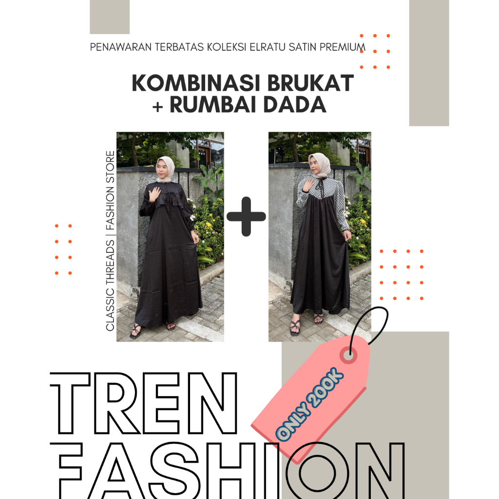 ELRATU DRESS PAKET BUNDLING Bebas pilih warna Gamis Satin Rumbai x Gamis Satin Kombinasi Brukat