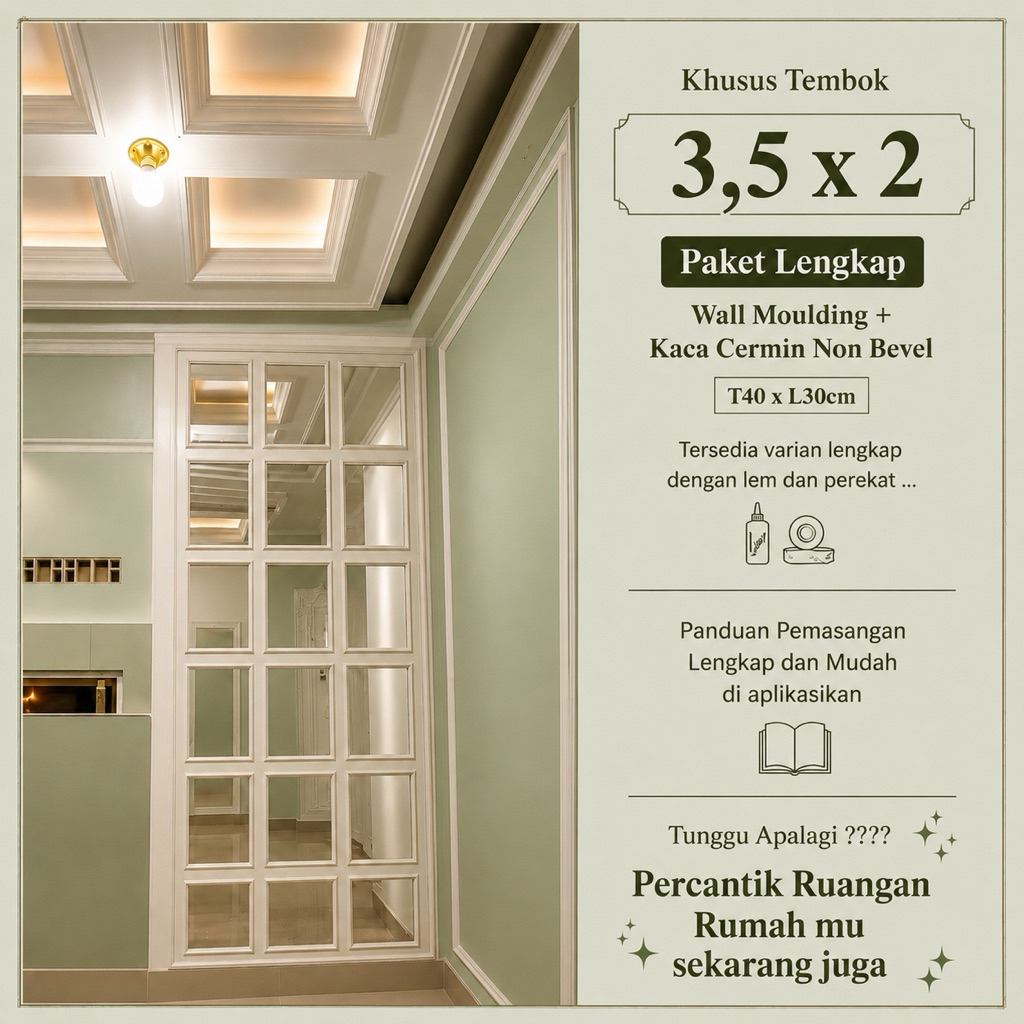 Paket Wall Moulding 3,5 x 2 Meter Double Lis Moulding | Kaca Cermin Non Bevel