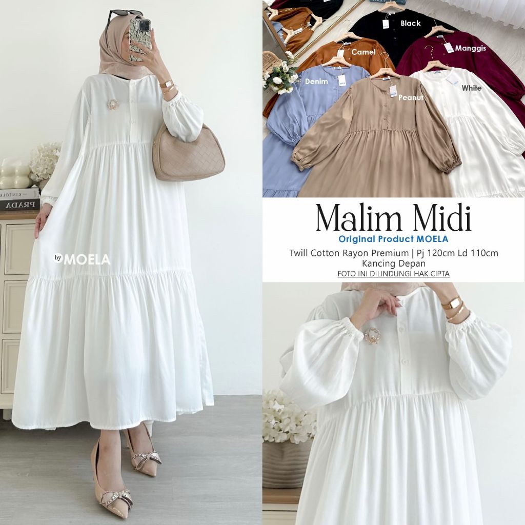 MALIM MIDI GAMIS WANITA POLOS BAHAN KATUN RAYON BY MOELA