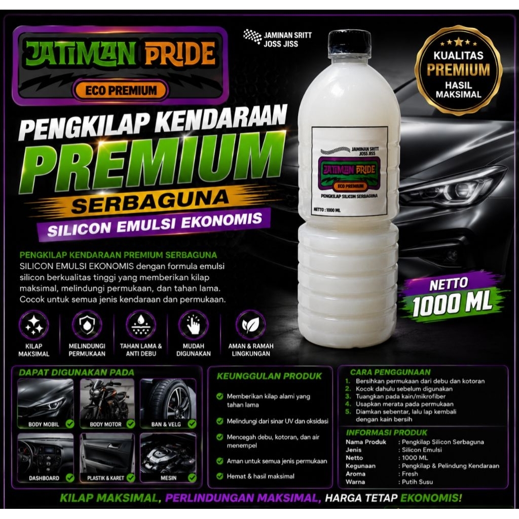 JATIMAN PRIDE Pengkilap Body & Semir Ban PREMIUM Jumbo 1000 ML Formula Silicon Wax Ekonomis Kental u