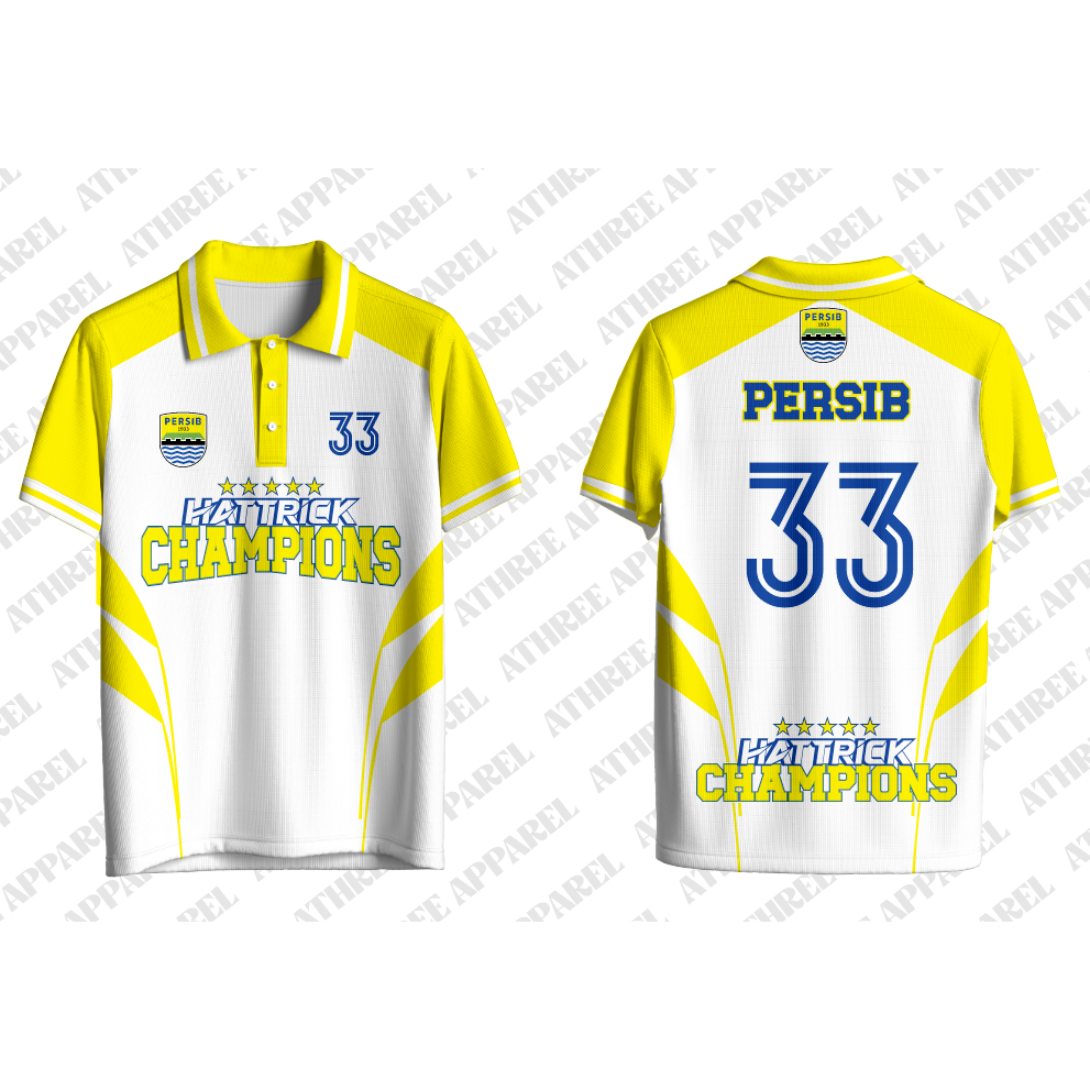 JERSEY POLO PERSIB HATTRICK CHAMPIONS PUTIH FULLPRINT LENGAN PENDEK