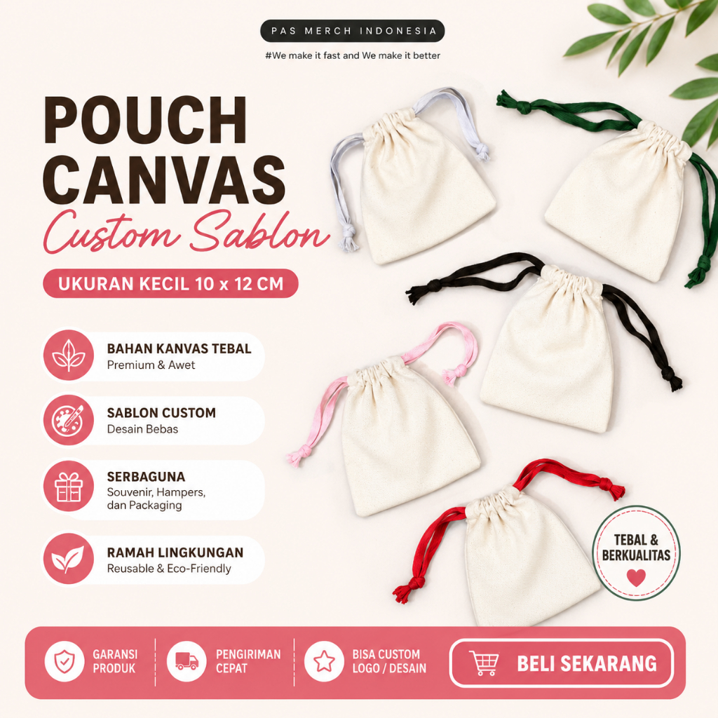 Custom sablon pouch serut kanvas kecil