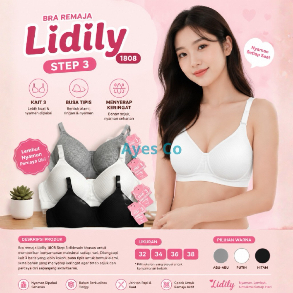 Bra Remaja Lidily Busa 1808 / Bh Abg Busa Lidily Tanpa Kawat / Bh Sport Lidily ABG Remaja Step 3