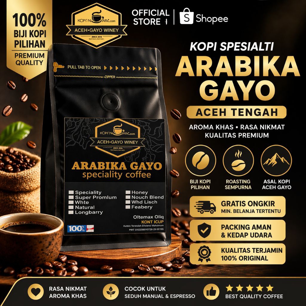 BIJI KOPI BUBUK ARABICA GAYO ACEH ASLI ORIGINAL SPECIALTY SEMIWASH PREMIUM 1KG AMAN DILAMBUNG.