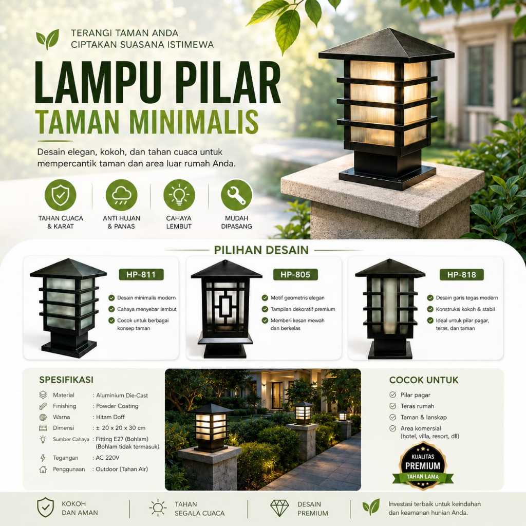 LAMPU TAMAN, LAMPU PILAR, PILAR MINIMALIS, LAMPU HIAS, LAMPU PAGAR, LAMPU TERAS, LAMPU OUTDOOR