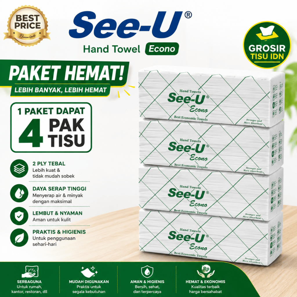 (4 Pcs) Tisu See-U Handtowel Hijau tisu untuk di toilet/tempat makan 1 Paket isi 4 Pak Tisu