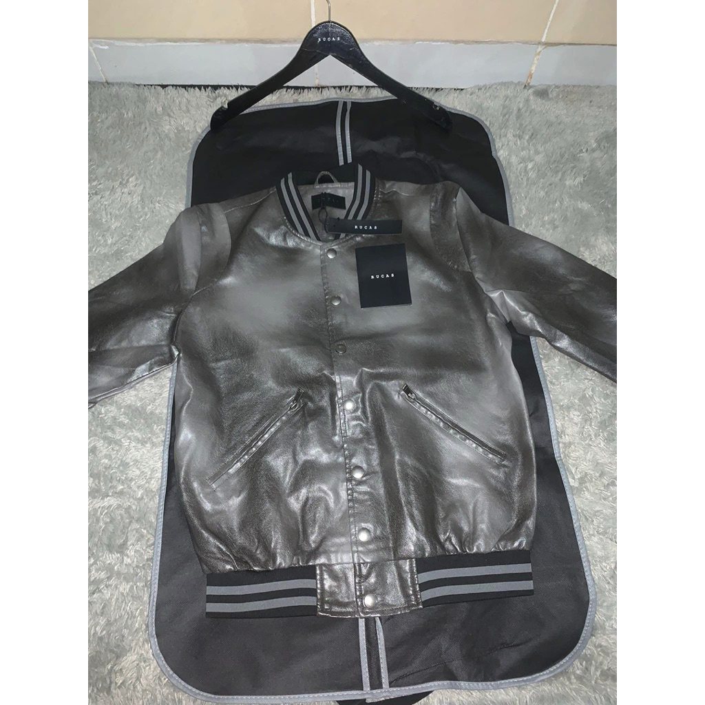 JACKET RUCAS LEATHER GREY SIZE M NEW