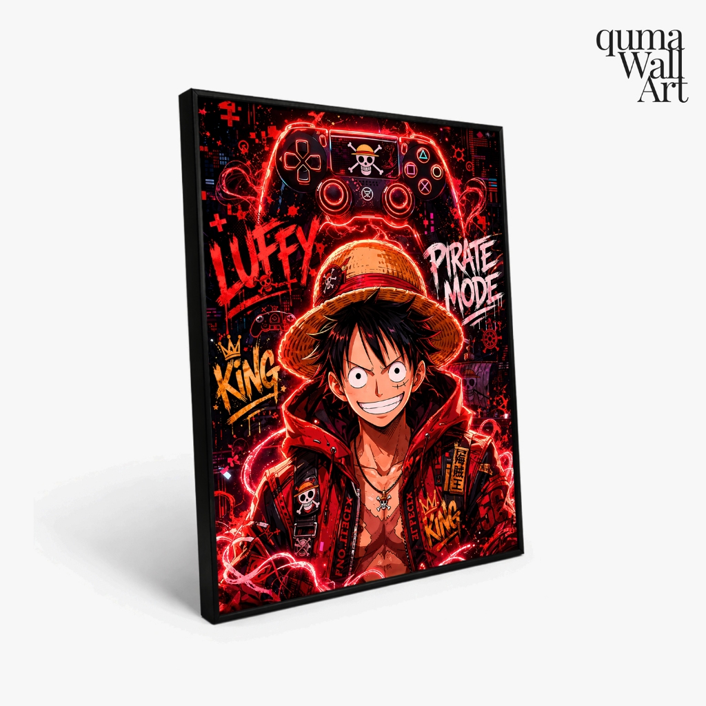 Poster One Piece Neon Gaming Estetik | Hiasan Dinding Anime Frame Block