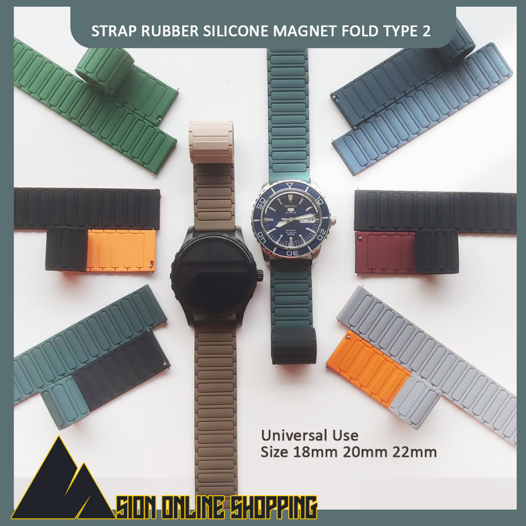 Strap Rubber Silicone Magnetic FOLD TYPE 2 Quick Release 18mm 20mm 22mm Compatible with Samsung Gala
