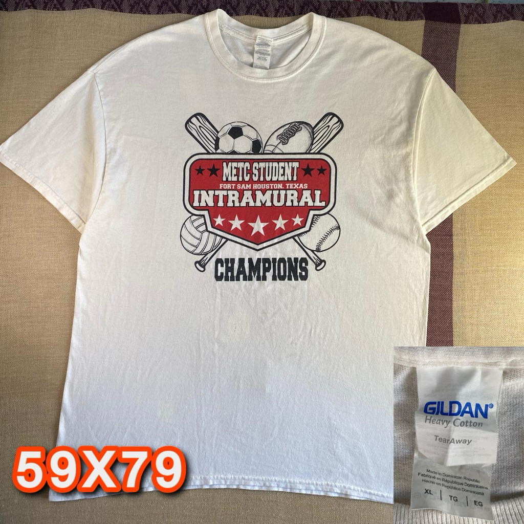 Kaos GILDAN Heavy Cotton Putih Vintage METC Student Intramural Size XL Second Original