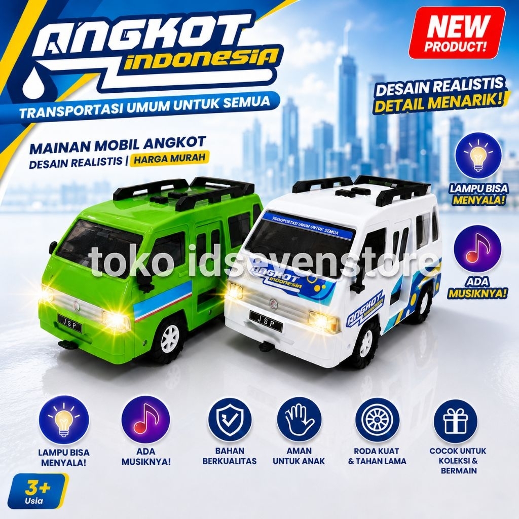 Mainan Mobil Angkot Indonesia Miniatur – Lampu Nyala & Musik | Mobil Mainan Anak Murah Edukatif