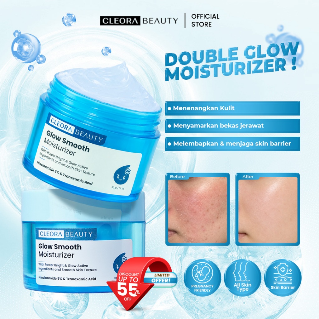 [2PCS HEMAT] CLEORA BEAUTY - Glow Smooth Moisturizer 30gr Isi 2pcs | Pelembab Muka Kering Dan Kusam 
