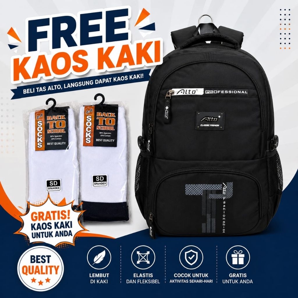 Tas Ransel Sekolah Alto Original Polos Hitam