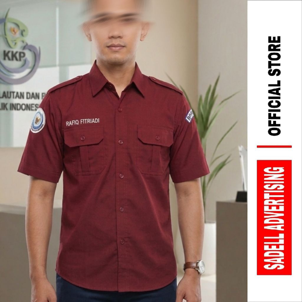 BPPSDM KKP Kemeja KKP RI Seragam KKP RI Baju Kementerian Kelautan dan Perikanan RI Maroon PDH Lengan