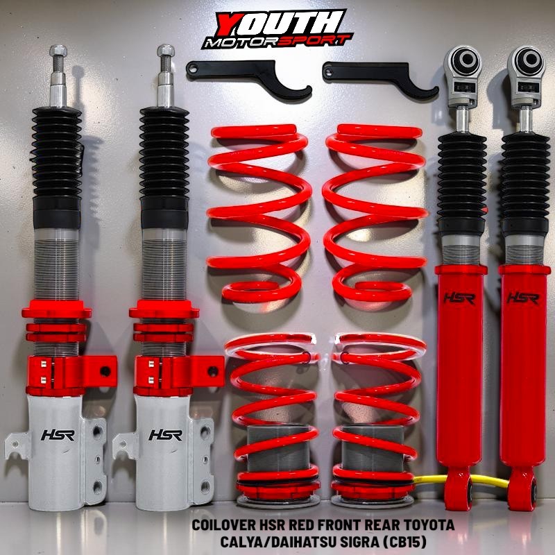 JUAL COILOVER HSR RED FRONT REAR TOYOTA CALYA/DAIHATSU SIGRA PENINGGI DAN CEPERIN MOBIL