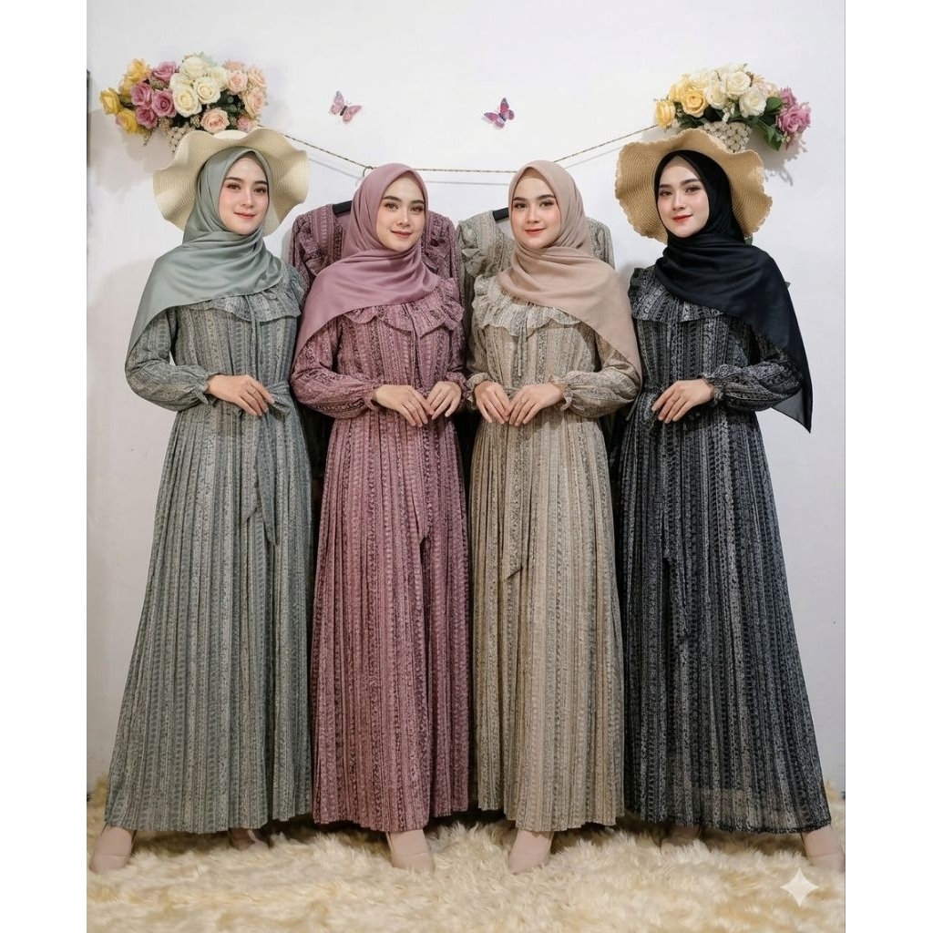 Gamis ceruty Maxi Plisket Vintage shabby Koreana BKK Yuna 185-2347  Premium