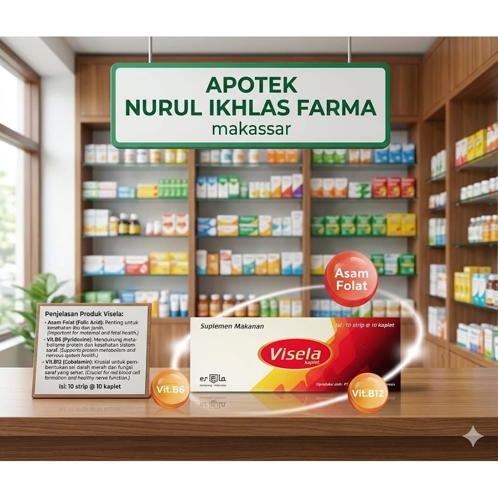 visela suplementasi asam folat B6, B12 1 strip 10 tablet