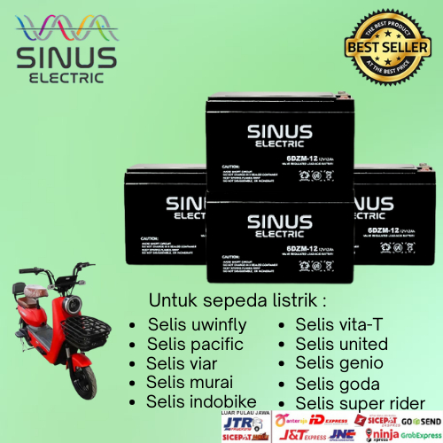 aki baterai kering 6dzm12 sinus electric 1paket