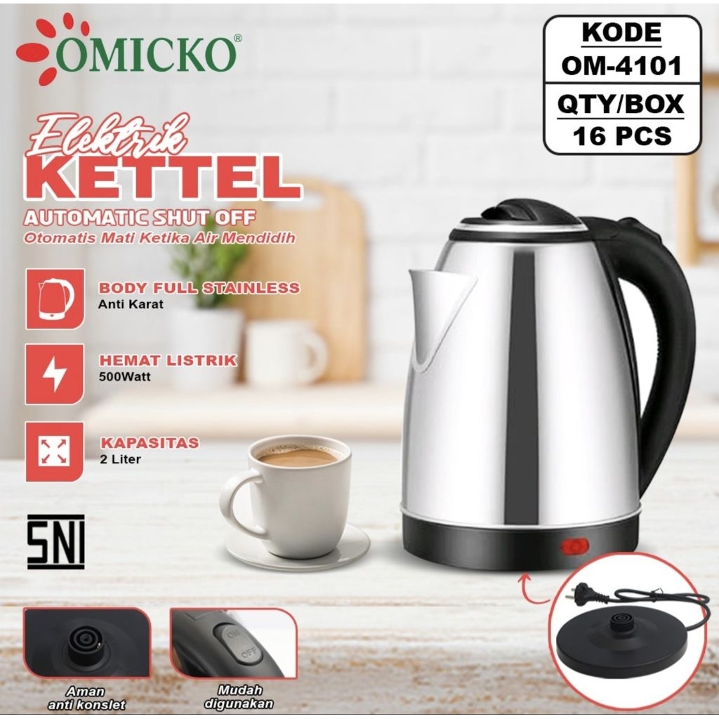 Teko Listrik / Kettle Listrik / Cerek Listrik OMICKO ATAU RANDOM Stainless