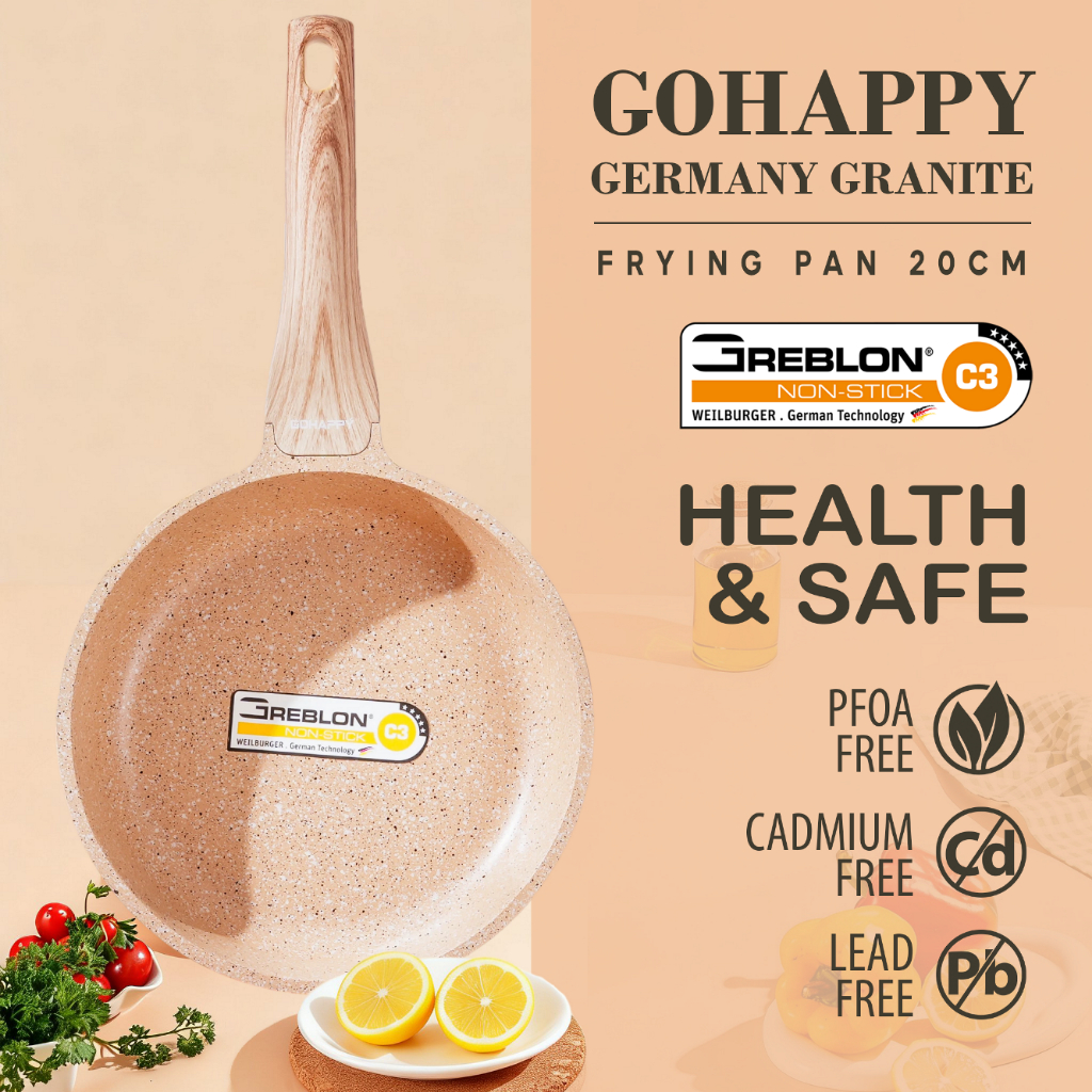 GOHAPPY C3 FRY PAN Panci penggorengan awet tebal germany granite greblon wajan penggorengan frypan