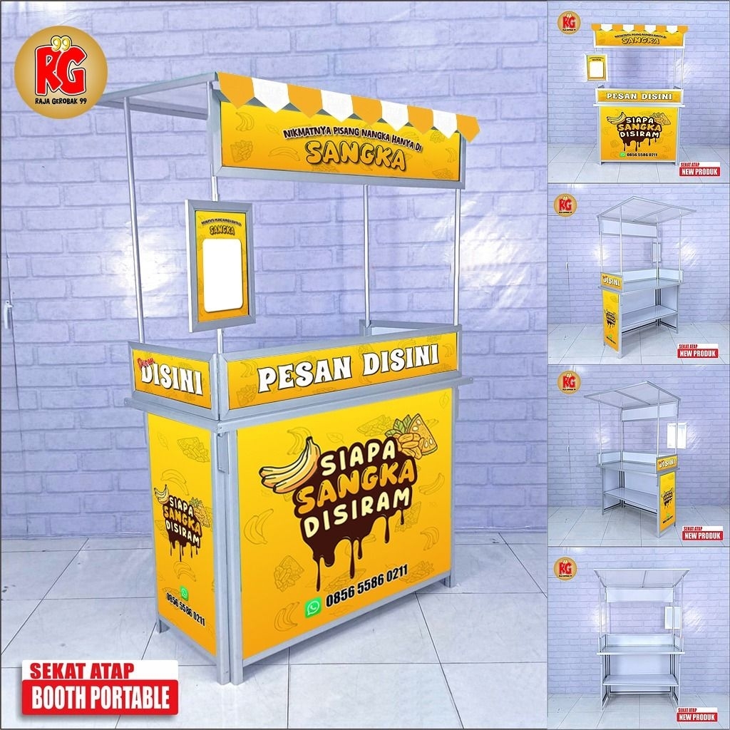 Booth portable gerobak lipat meja lipat jualan meja luar atap sekat raja gerobak 99 gresik surabaya 
