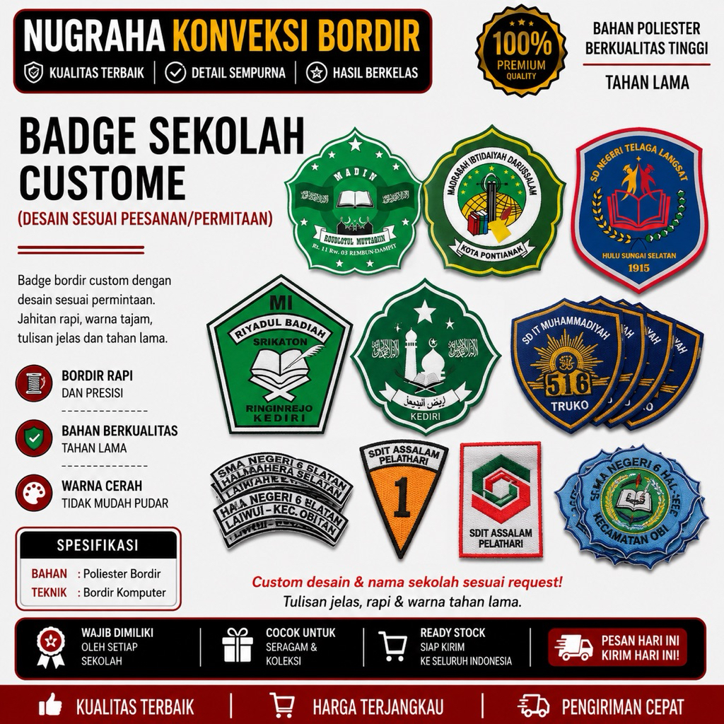 Badge Bordir Logo Sekolah Custome (desain sesuai pesanan/permintaan)