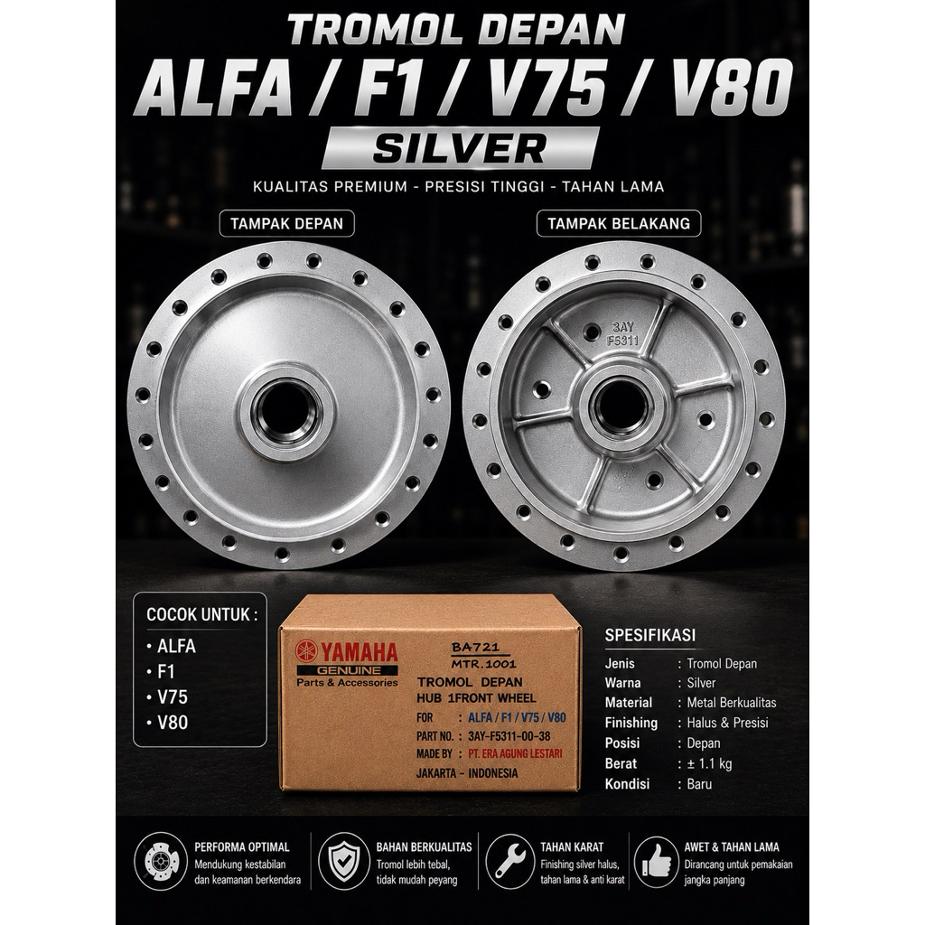 Tromol Depan Alfa F1 V75 V80 Crypton Vega Silver | Tromol Depan Yamaha Presisi Tinggia