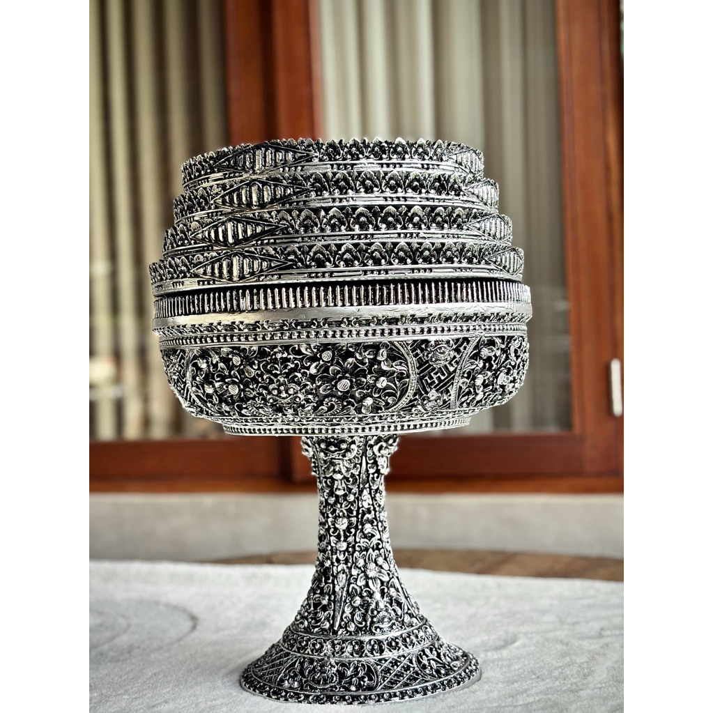 Dulang Genitri Fiber Susun 4 Uk 32 cm Warna Antik Silver | Dulang Upacara Bali Premium