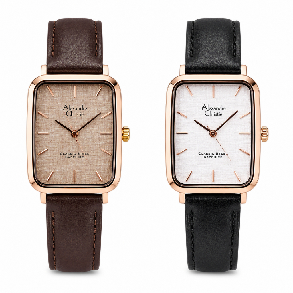 Alexandre Christie Classic AC 8699 Tali Kulit Asli Pola Safir Tahan Air 3ATM Jam Tangan Quartz Stain
