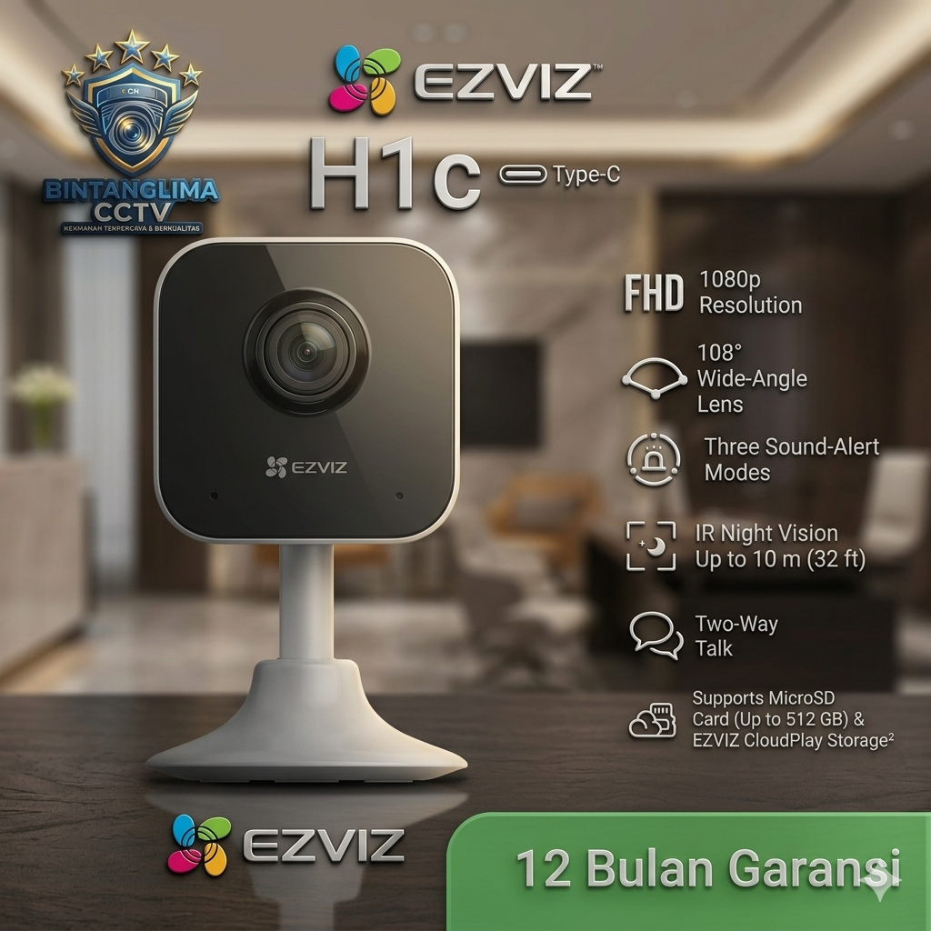 Ezviz H1C CCTV Smart Home Wi-Fi Camera 2MP 1080p Wide Angle