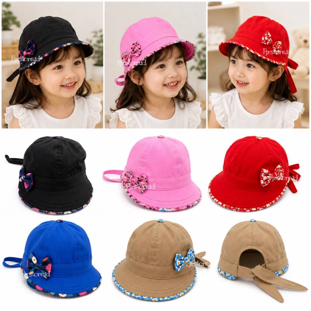 Topi caddy anak Perempuan TK SD topi senam anak topi outdoor zumba Motif Bungan Pita