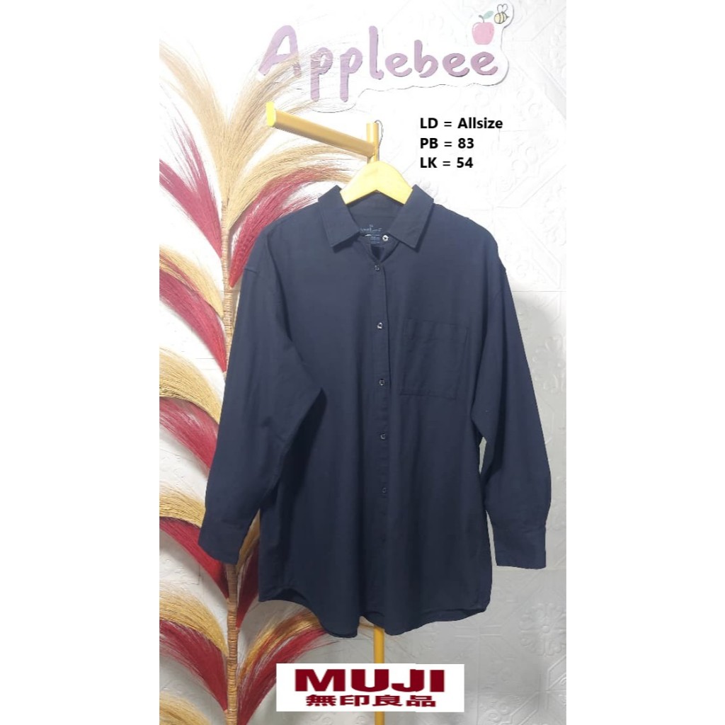 KEMEJA DENIM HITAM PEKAT OVERSIZE BY MUJI LIKE NEW