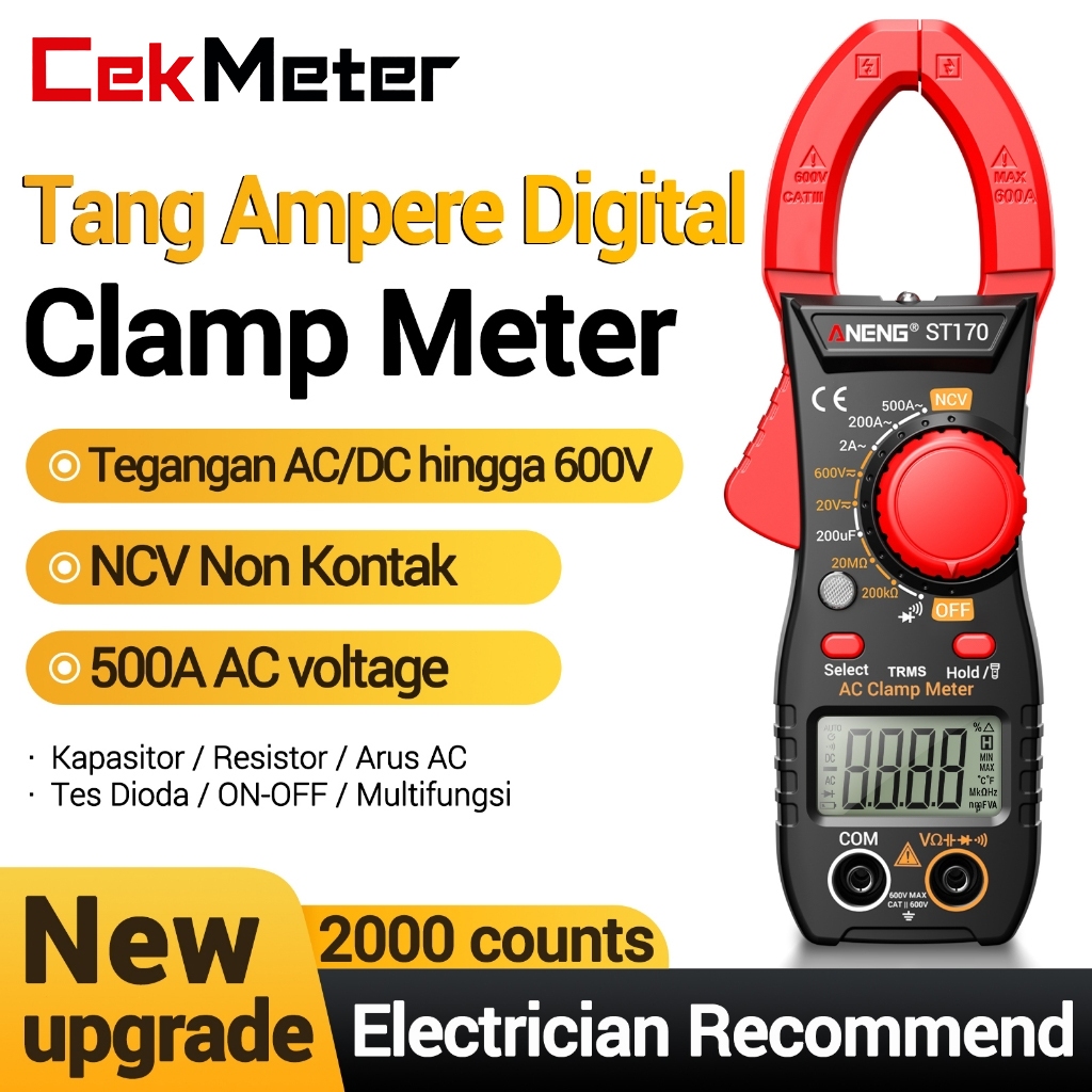 ANENG ST170 Digital Clamp Meter Tang Ampere Multimeter AC DC Arus Volt Tester Akurat
