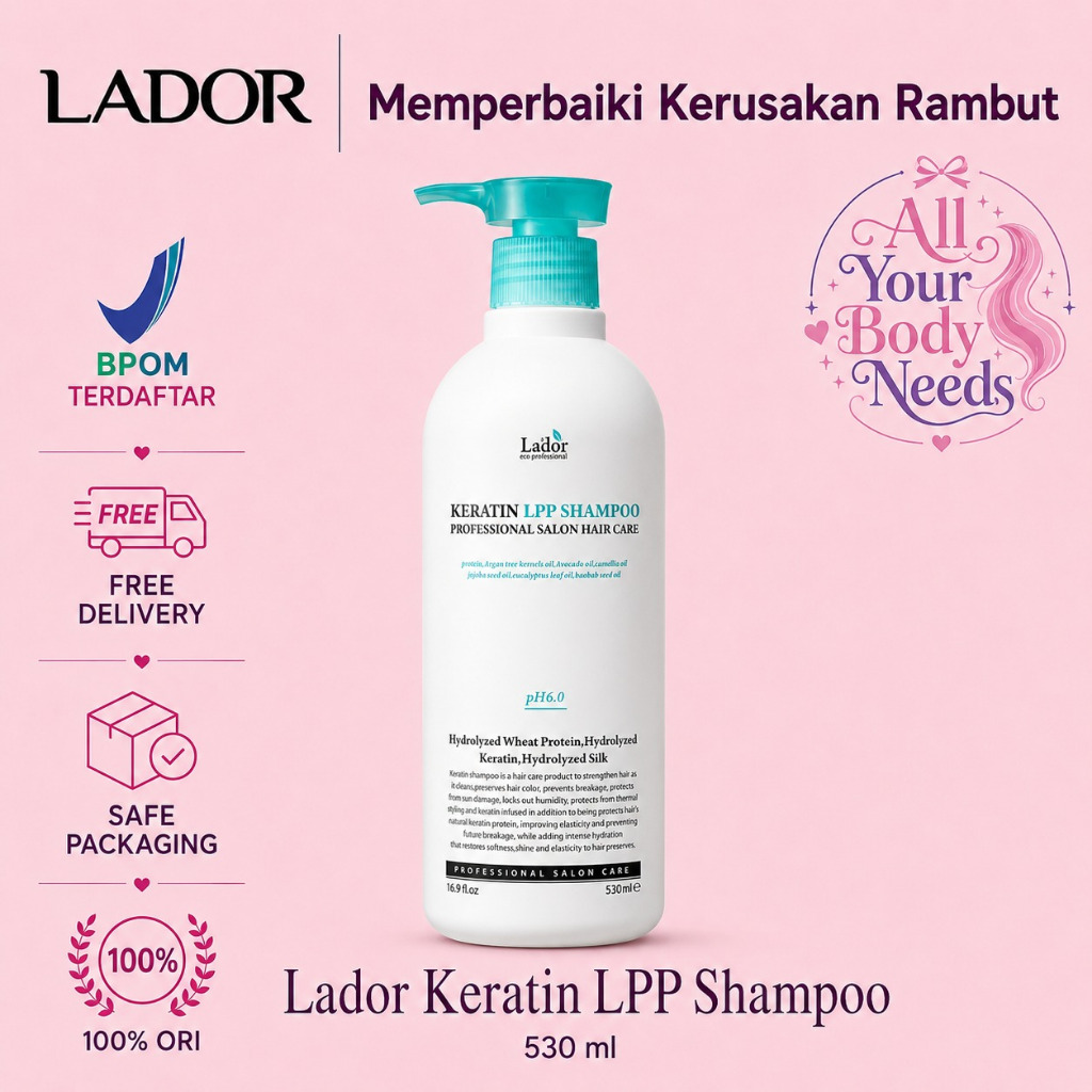Lador Keratin LPP Shampoo 530 ML / 500 ML / 150 ML Keratin Shampoo Hair Repair Korea, Shampoo Perawatan Rambut Rusak dan Patah