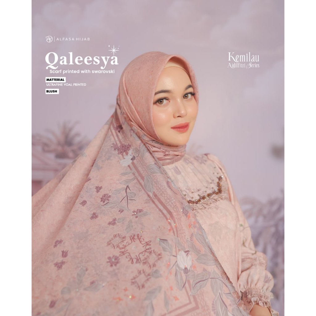 HIJAB SEGI EMPAT MOTIF WITH SEAROVSKY QALEESYA SCARF - ALFASA HIJAB