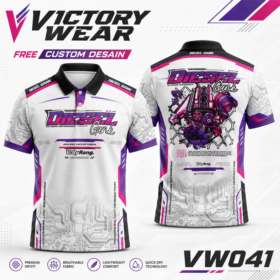 JERSEY KAOS DIESEL GANK RACING CUSTOM REQUEST POLO KERAH KANCING V-NECK, KAOS SATUAN, BAHAN FULLPRIN