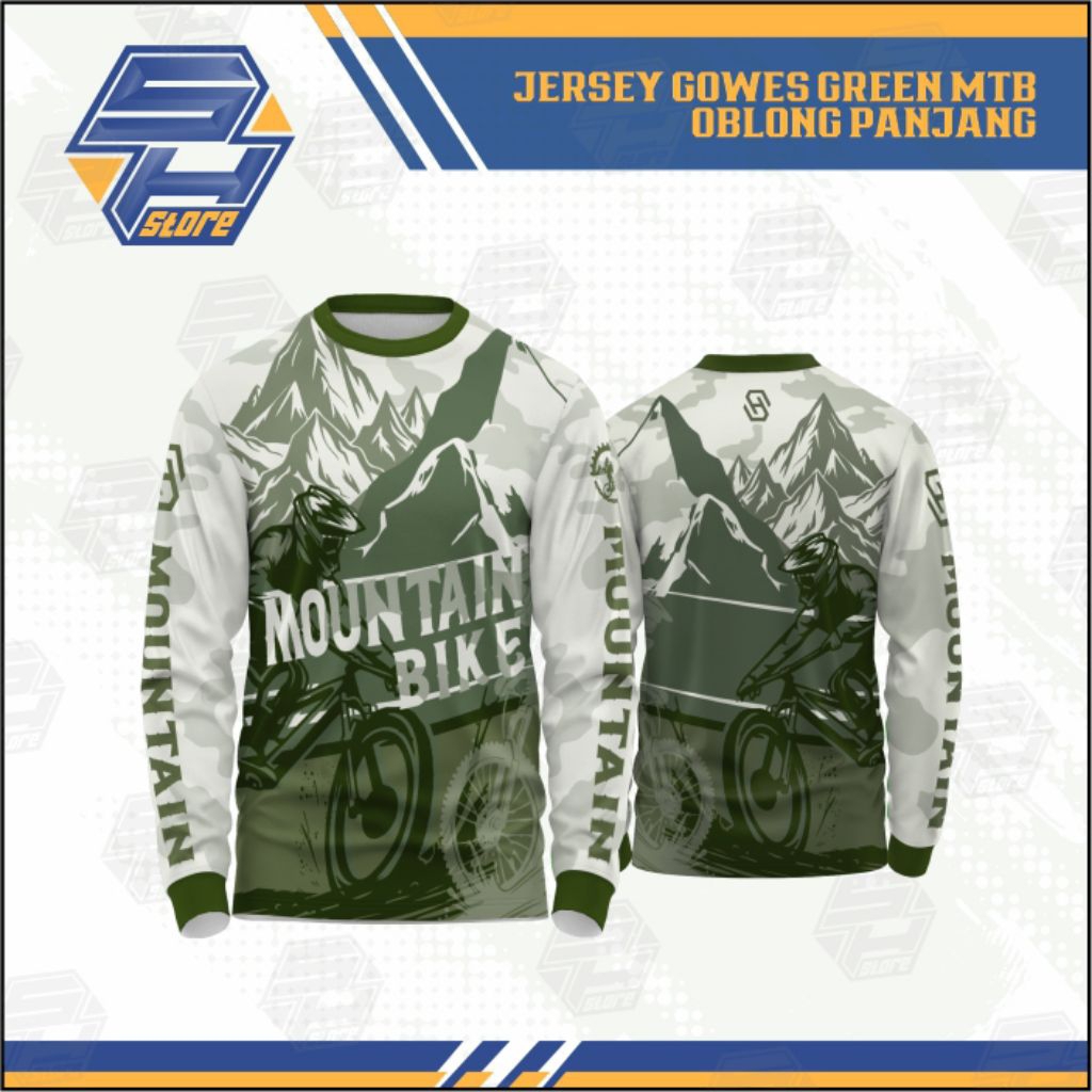 Jersey Gowes Mountain Beast MTB DRI-FIT Lengan Panjang - Hijau Putih / Jersey gowes / Baju gowes / k