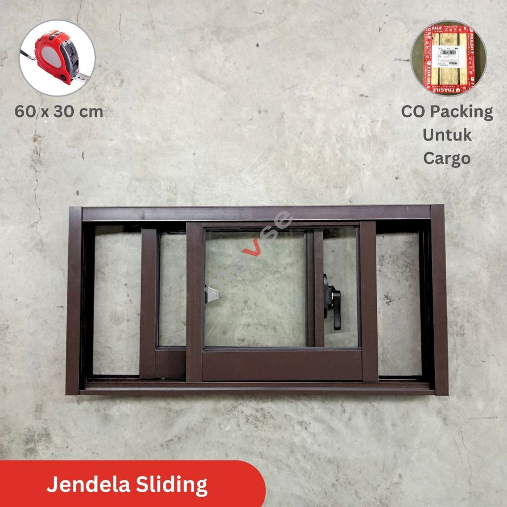 Jendela Aluminium Sliding 60 x 30 cm Putih / Coklat / Hitam