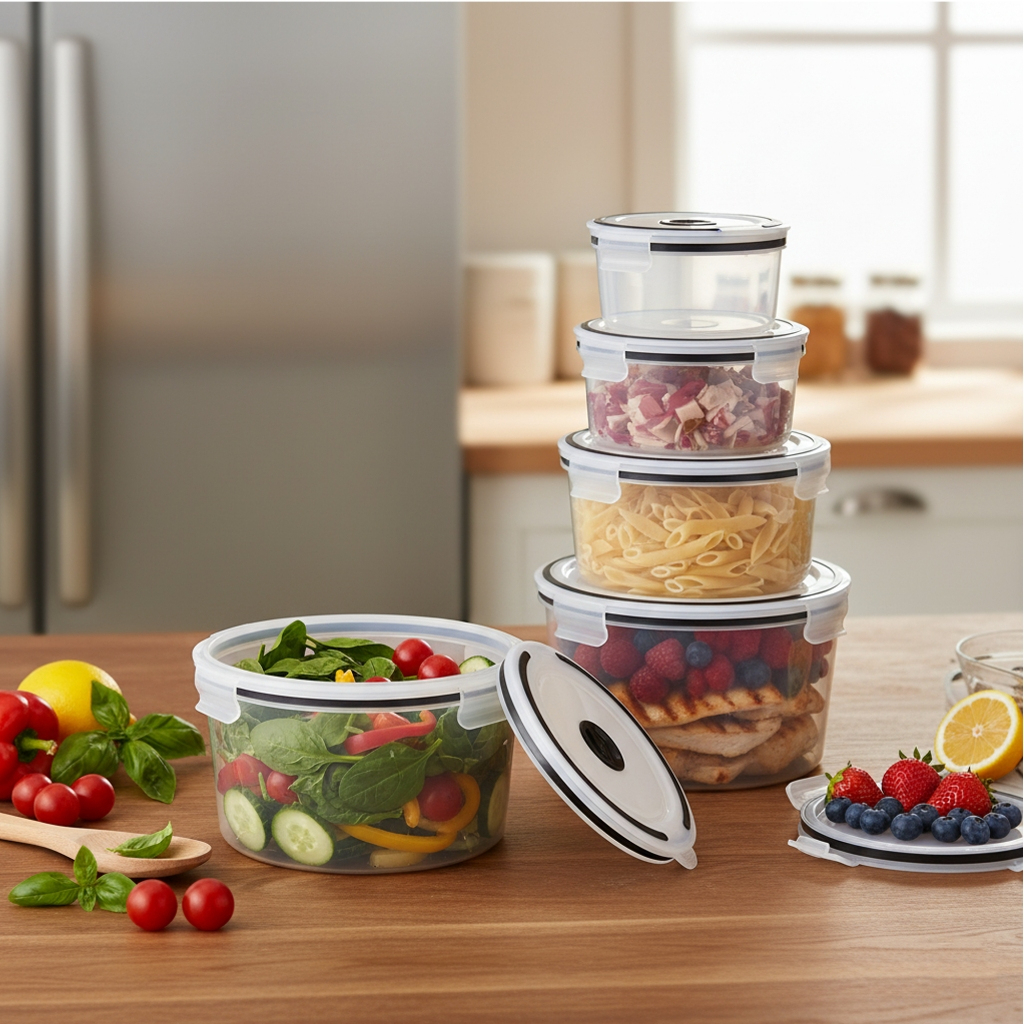 Food Container Kulkas Isi 5 / Tempat Sayur & Buah Kulkas Transparan Food Grade TPB47